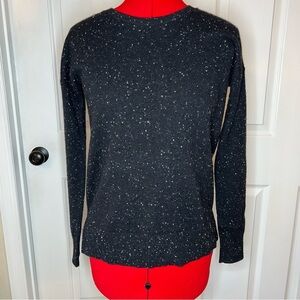 AQUA Cashmere Hi Low Black w/ White Speck Pullover Sweater Long Sleeve Women XS